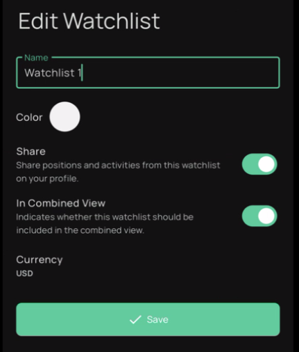 Stock Events Currency per Watchlist